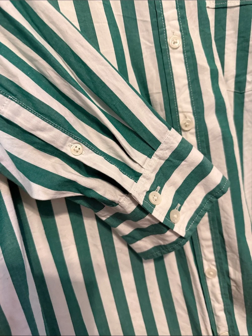 J.Crew Green White Striped Cotton Button-Down Shirt Size Large